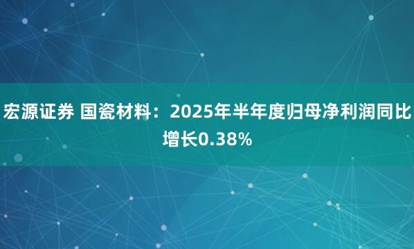 宏源证券 国瓷材料：2025年半年度归母净利润同比增长0.38%